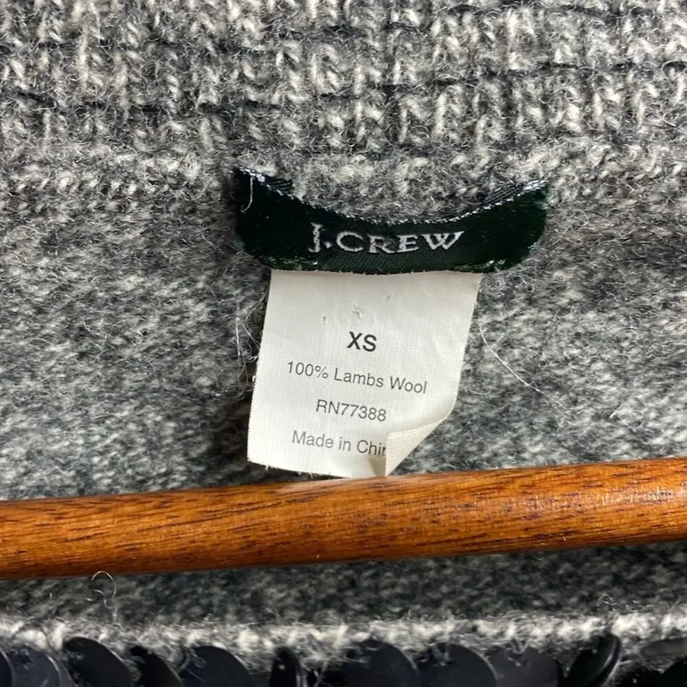 J. Crew  100% Lambs Wool gray sweater with black detailed neck line size xs